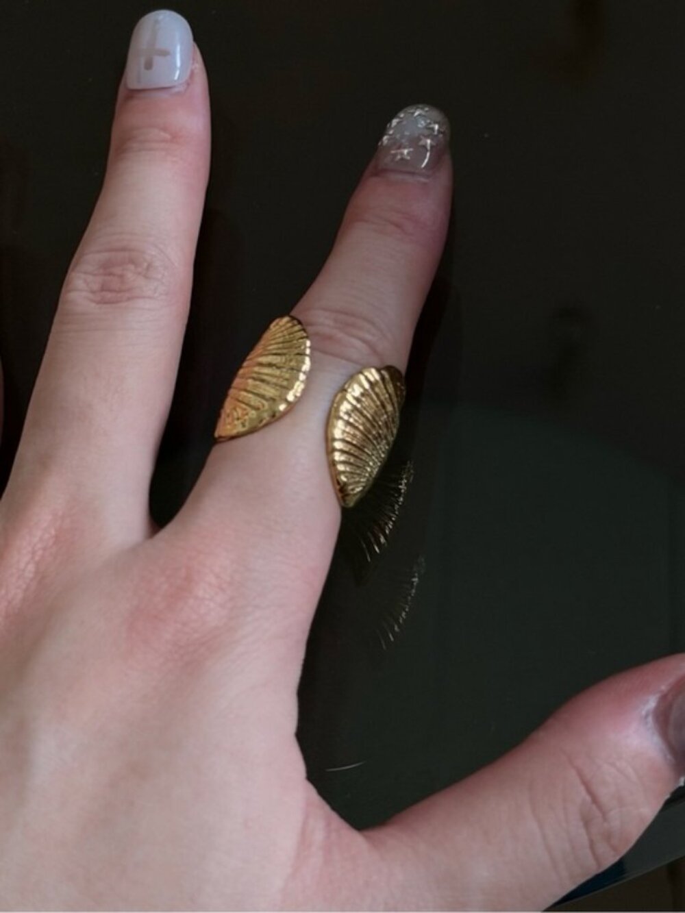 Gold Seashell Open Cuff Ring